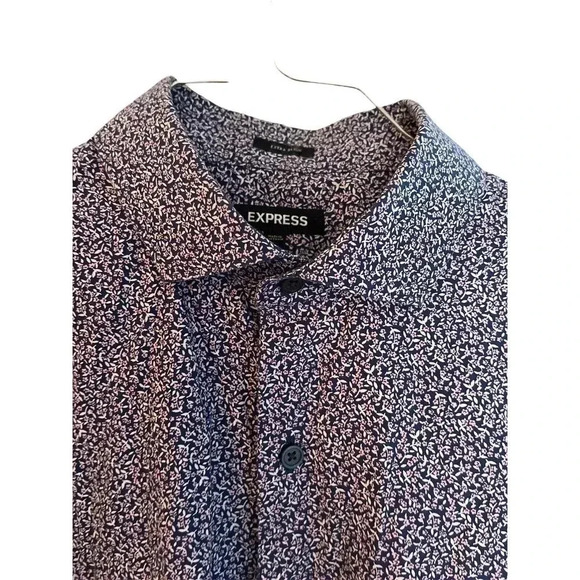 express size lg button down black with purple flowers - Picture 2 of 4